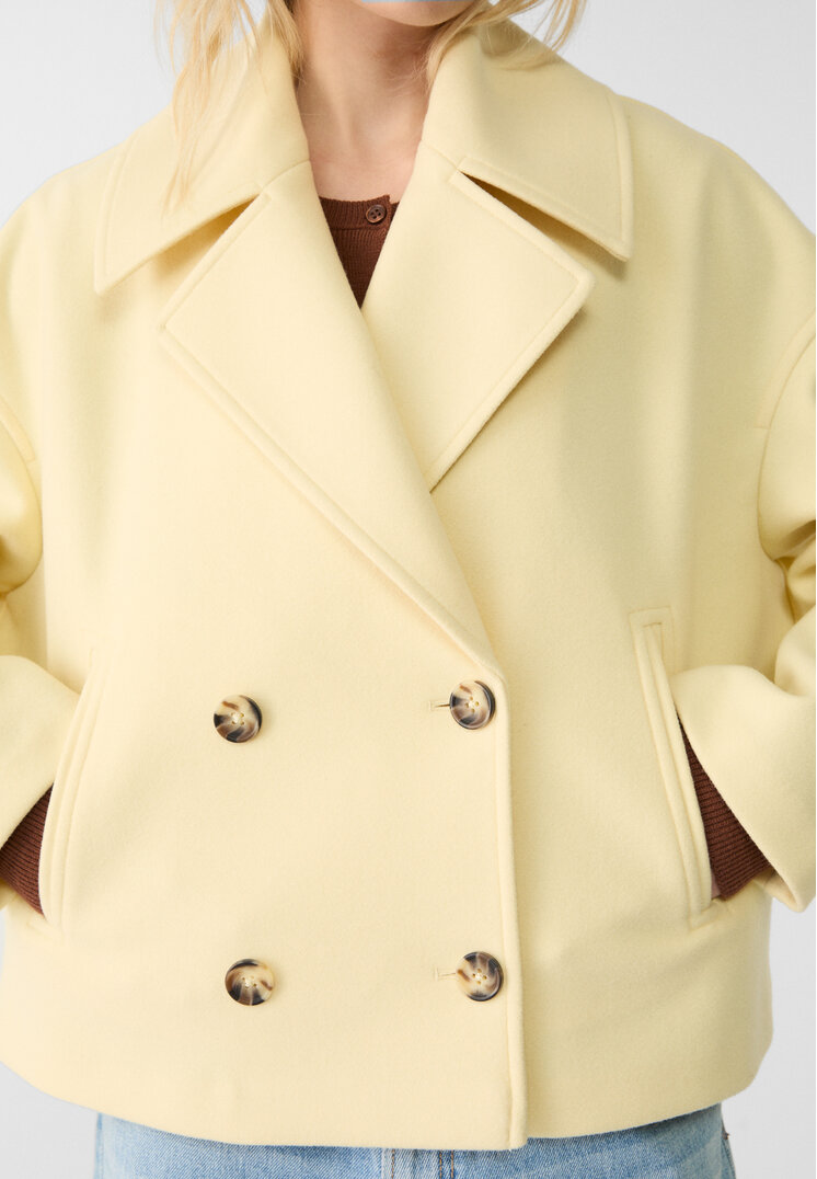 Stradivarius Short double-breasted coat Pastel yellow XS