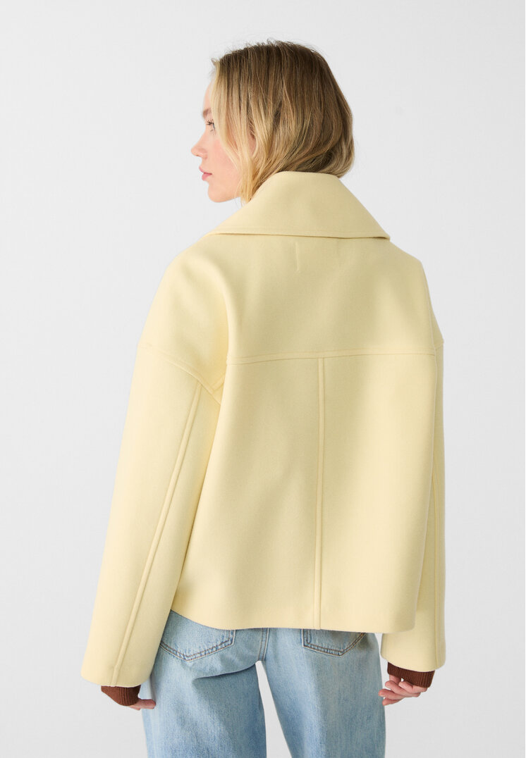 Stradivarius Short double-breasted coat Pastel yellow XS