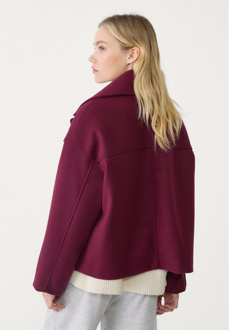 Stradivarius Short double-breasted coat Burgundy XS