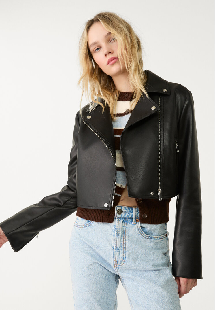 cazadora biker efecto piel crop