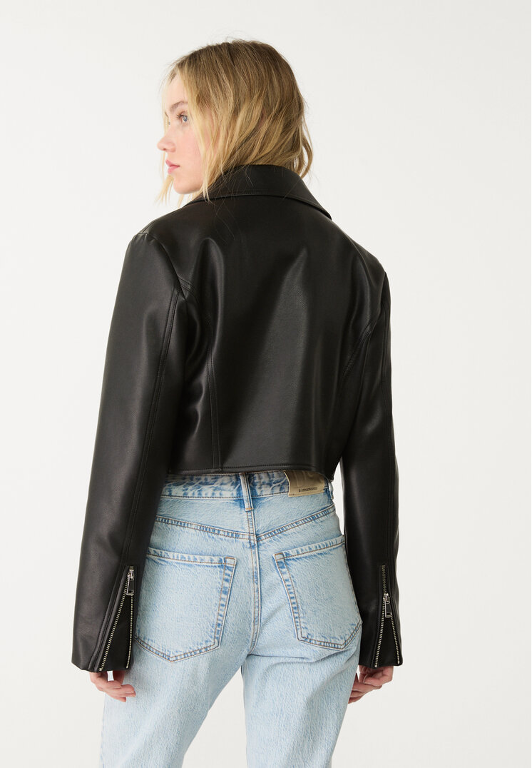 cazadora biker efecto piel crop