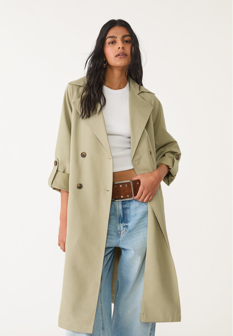 trench fluido largo cinturon