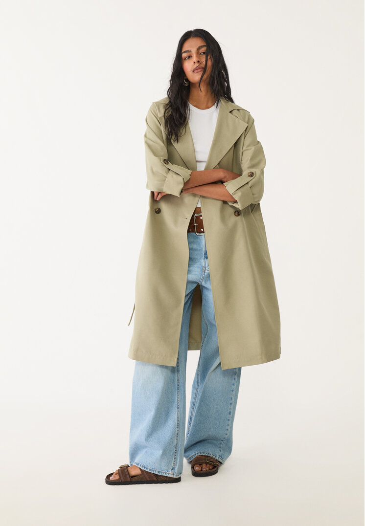 trench fluido largo cinturon