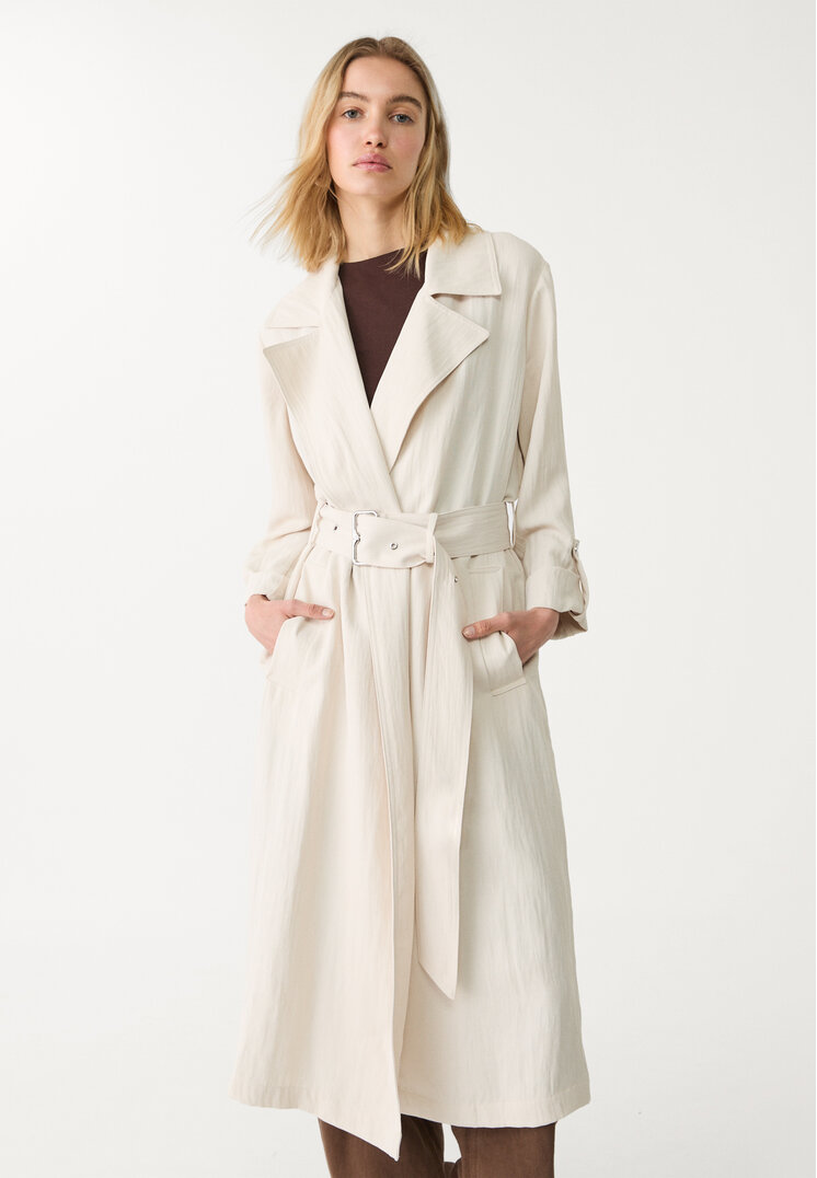 trench fluido largo cinturon
