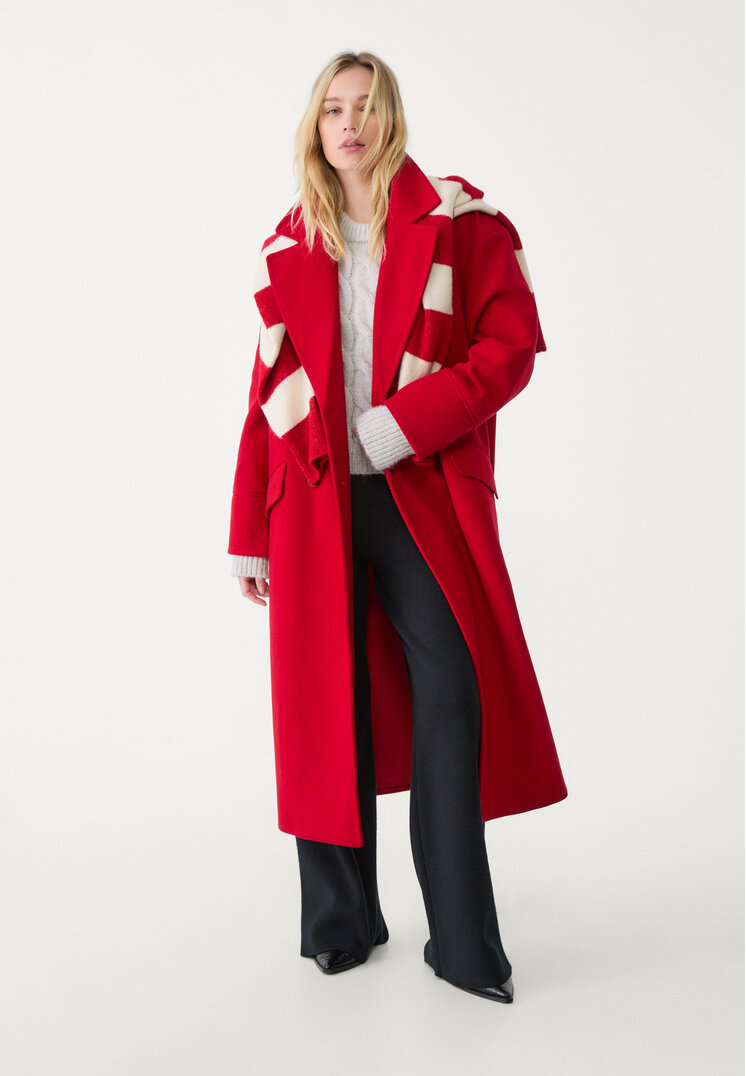 Stradivarius Palton Lung Oversize Roșu Xs
