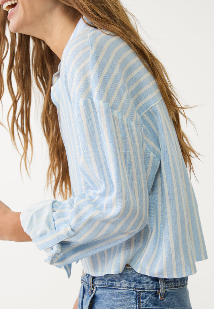 camisa corta con lino rayas