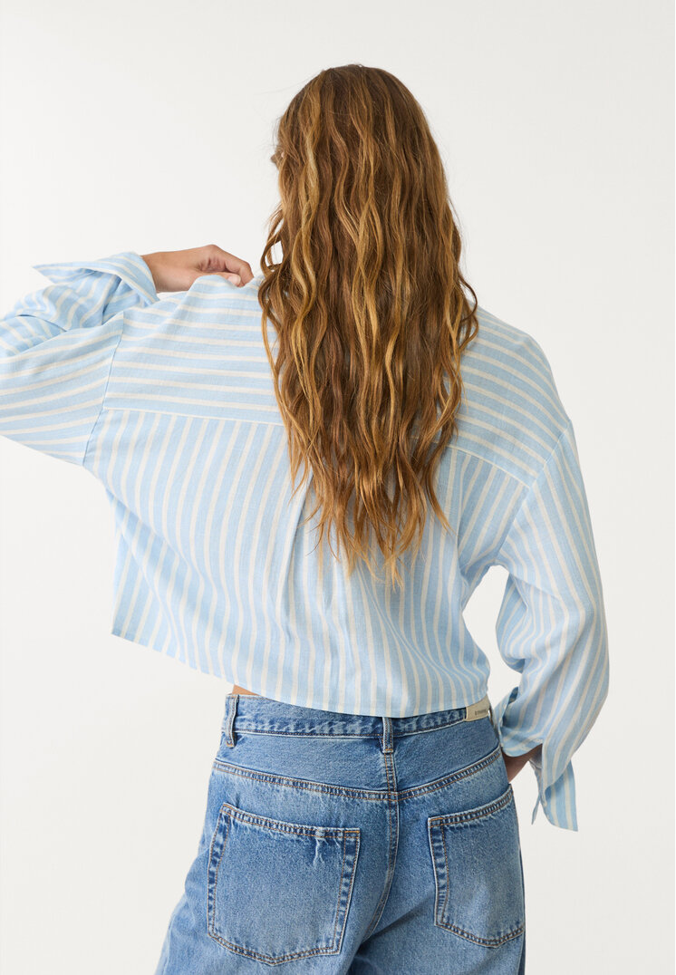 camisa corta con lino rayas