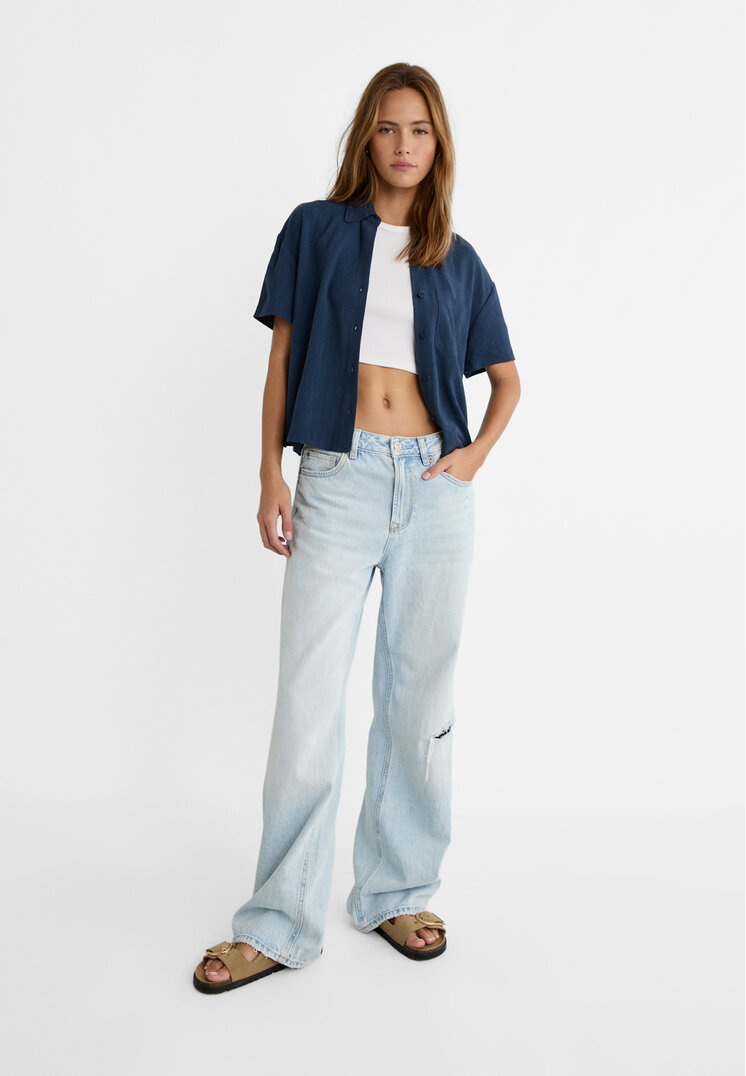 camisa manga corta con lino