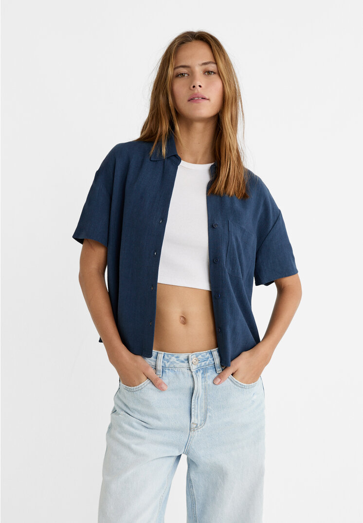 camisa manga corta con lino