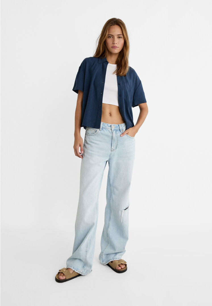camisa manga corta con lino