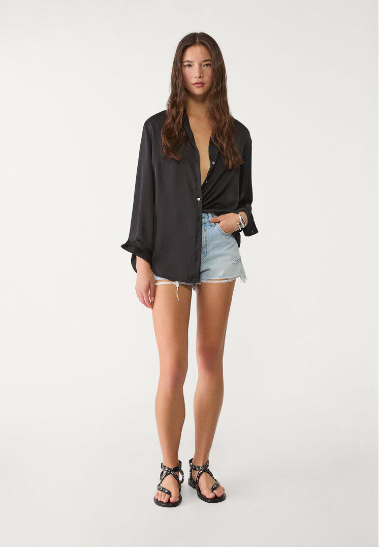 camisa saten cuello solapa