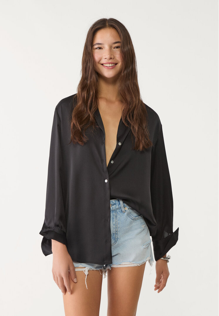 camisa saten cuello solapa
