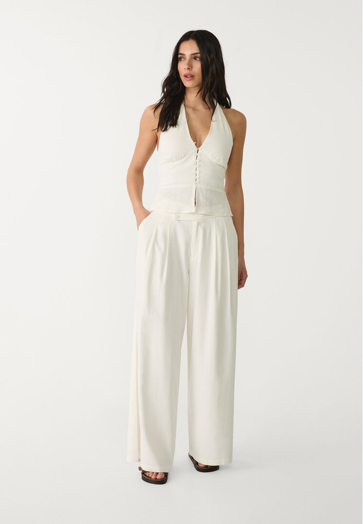 top halter botones con lino