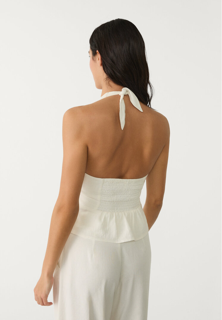 top halter botones con lino
