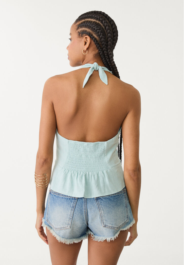 top halter botones con lino