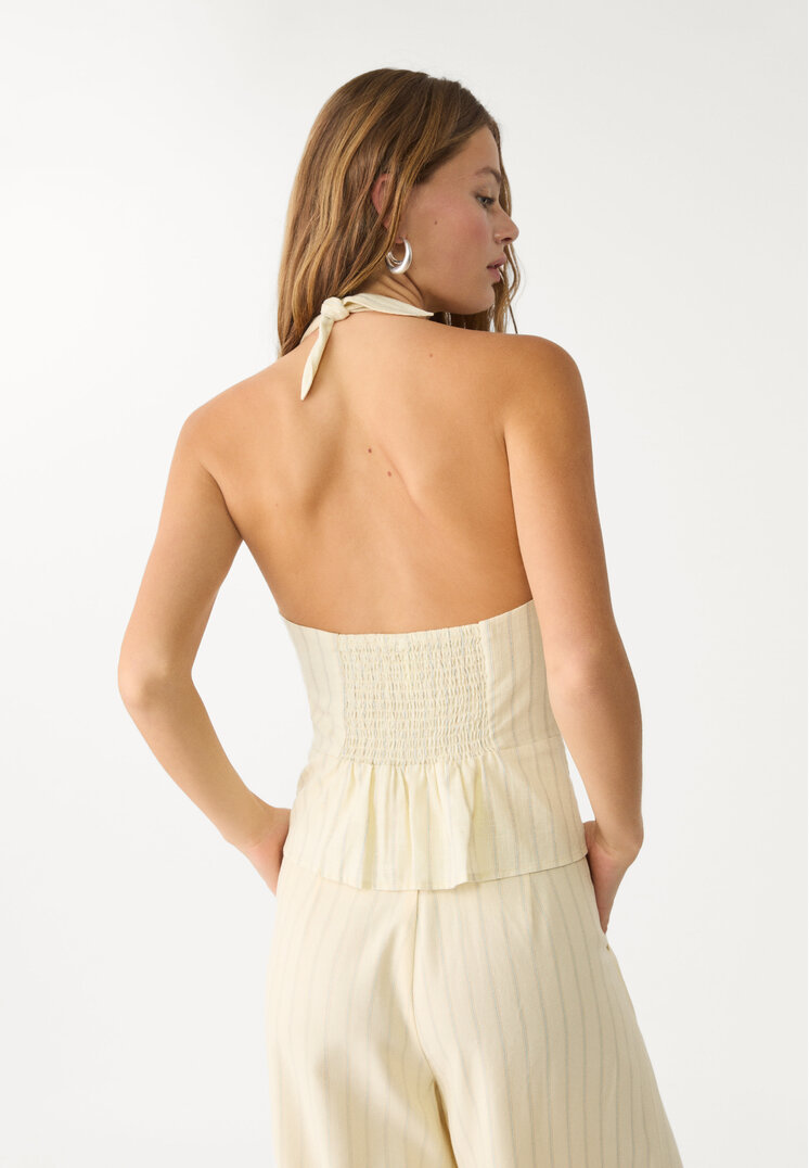 top halter botones con lino