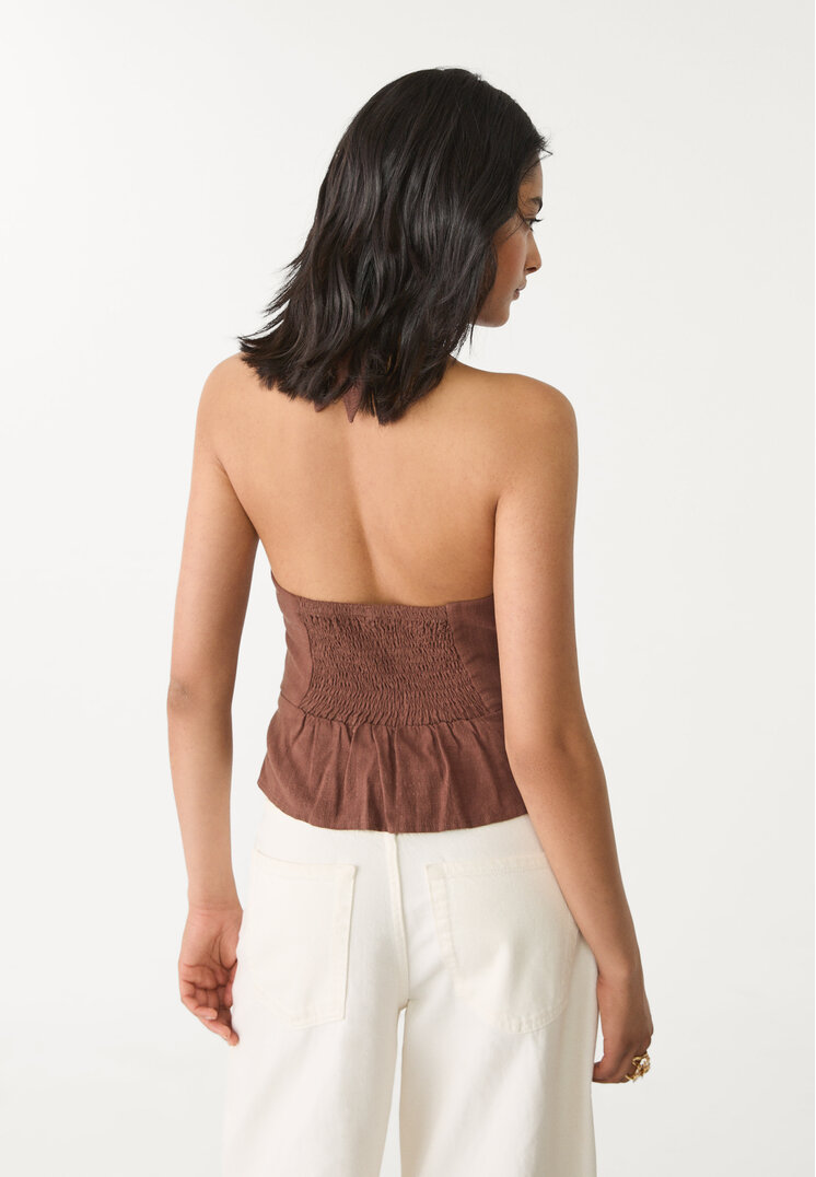 top halter botones con lino