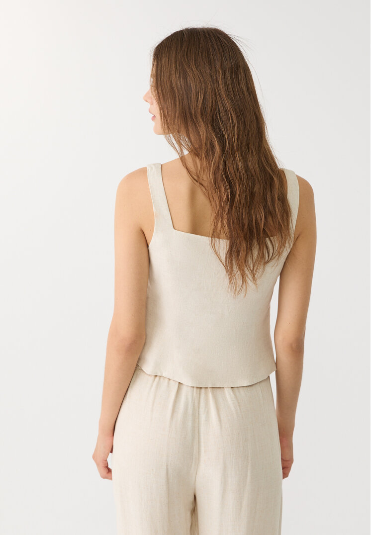 top tirantes botones con lino