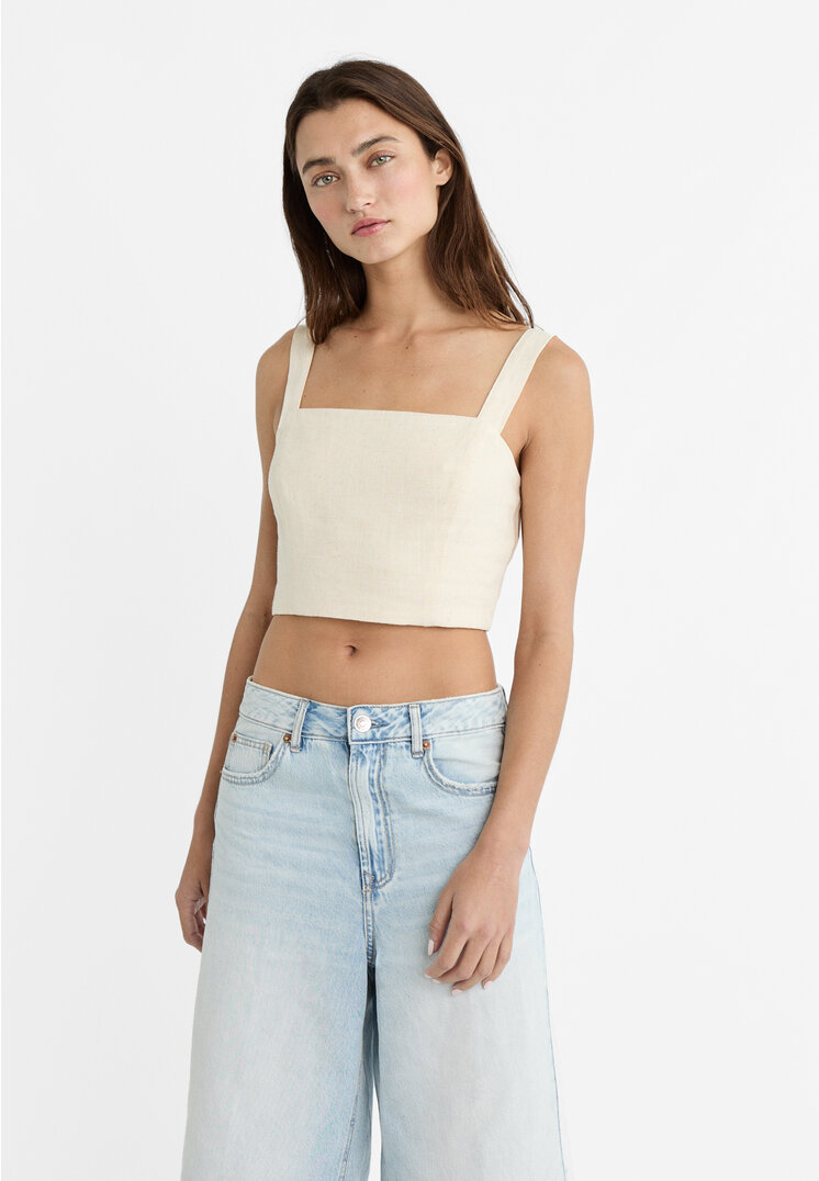 Stradivarius Top Scurt Cu In În Compoziție Piatră Xs