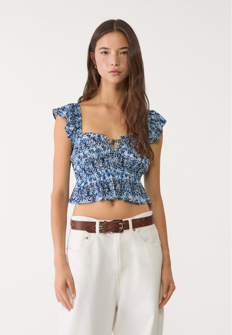top fluido volantes estampado