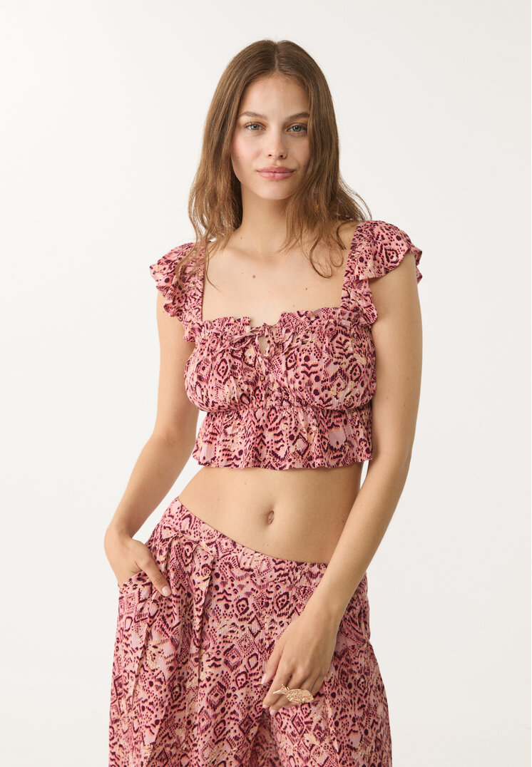 top fluido volantes estampado