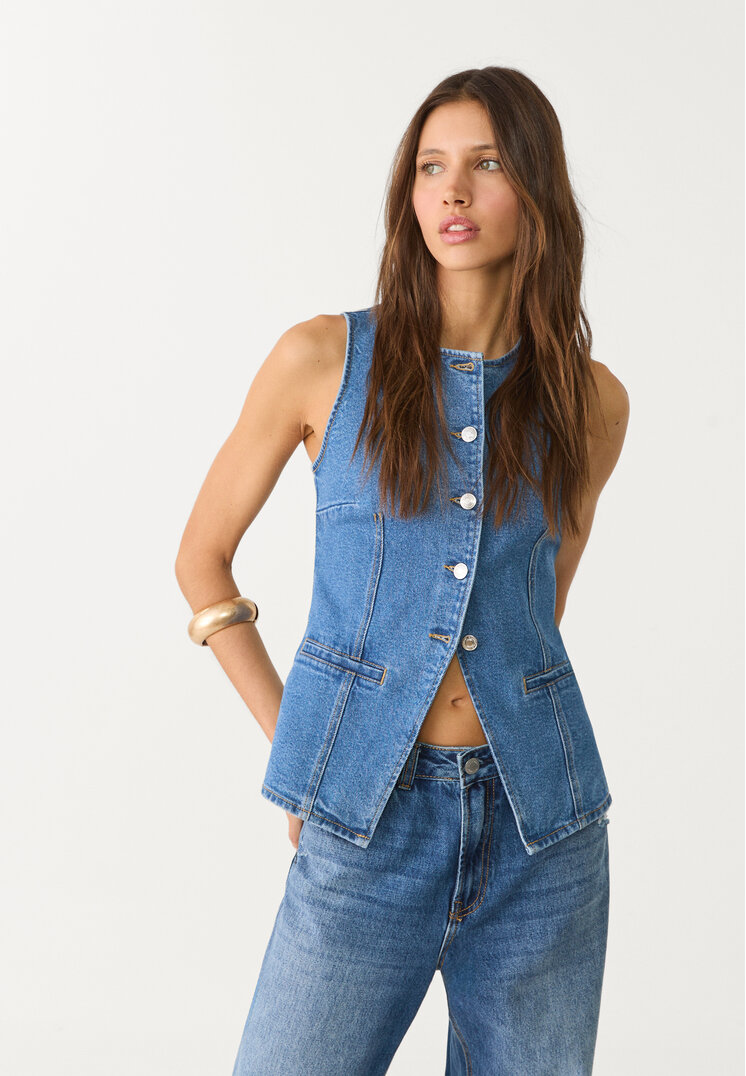 top denim botones