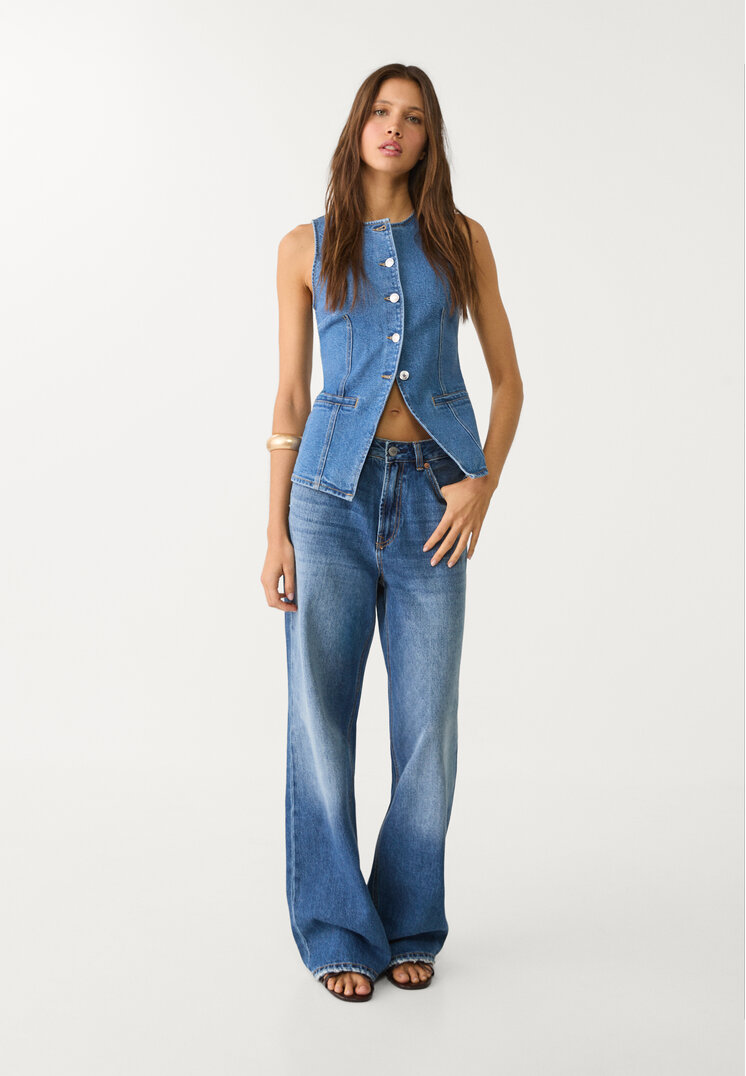 top denim botones