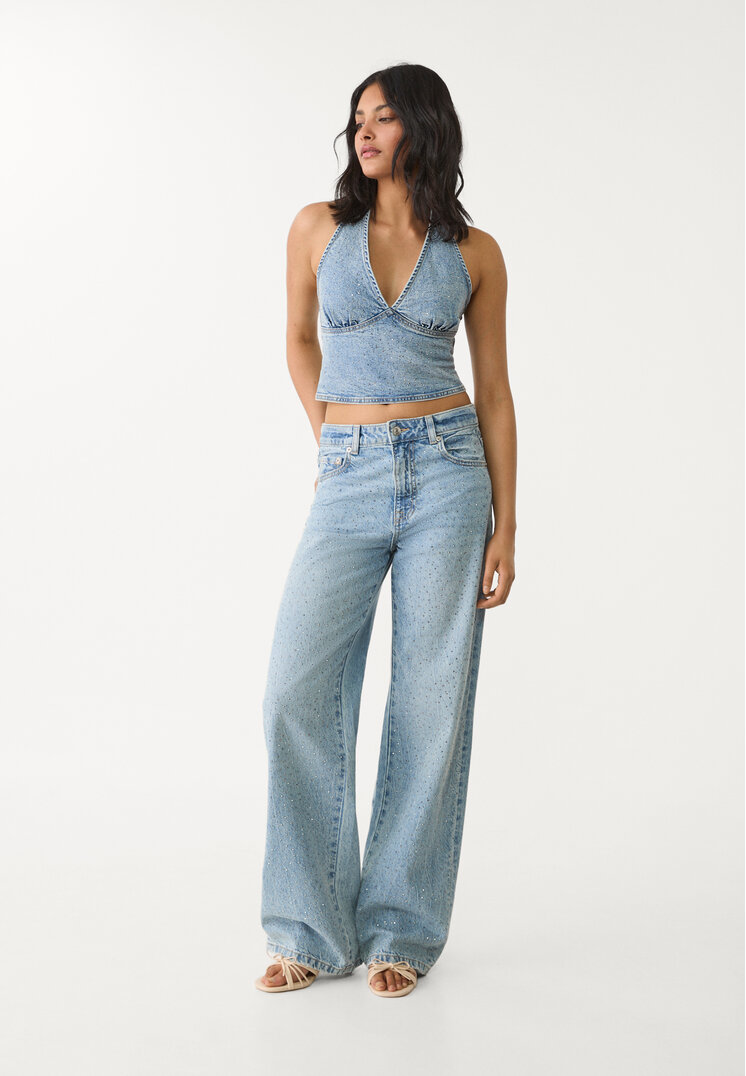 top denim halter brillos