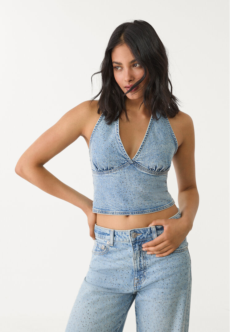top denim halter brillos