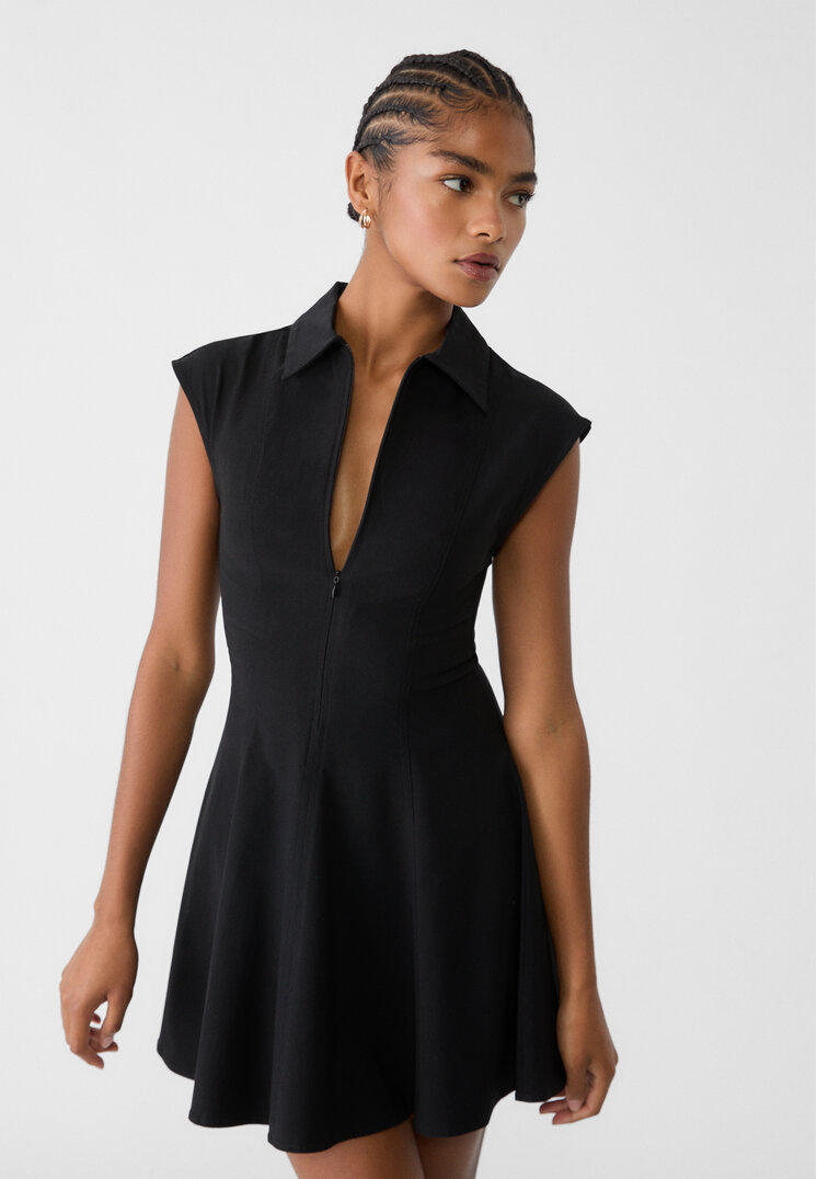 Stradivarius Rochie Scurtă Cu Fermoar Negru Xs