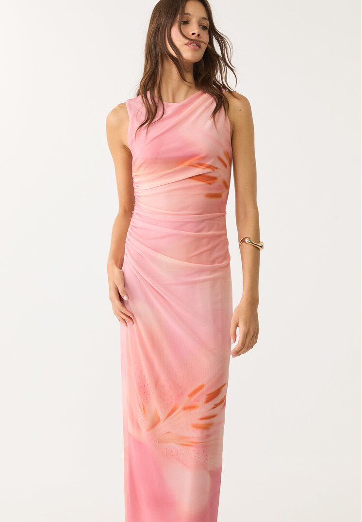 vestido midi estampado tul
