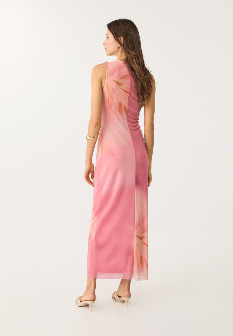 vestido midi estampado tul
