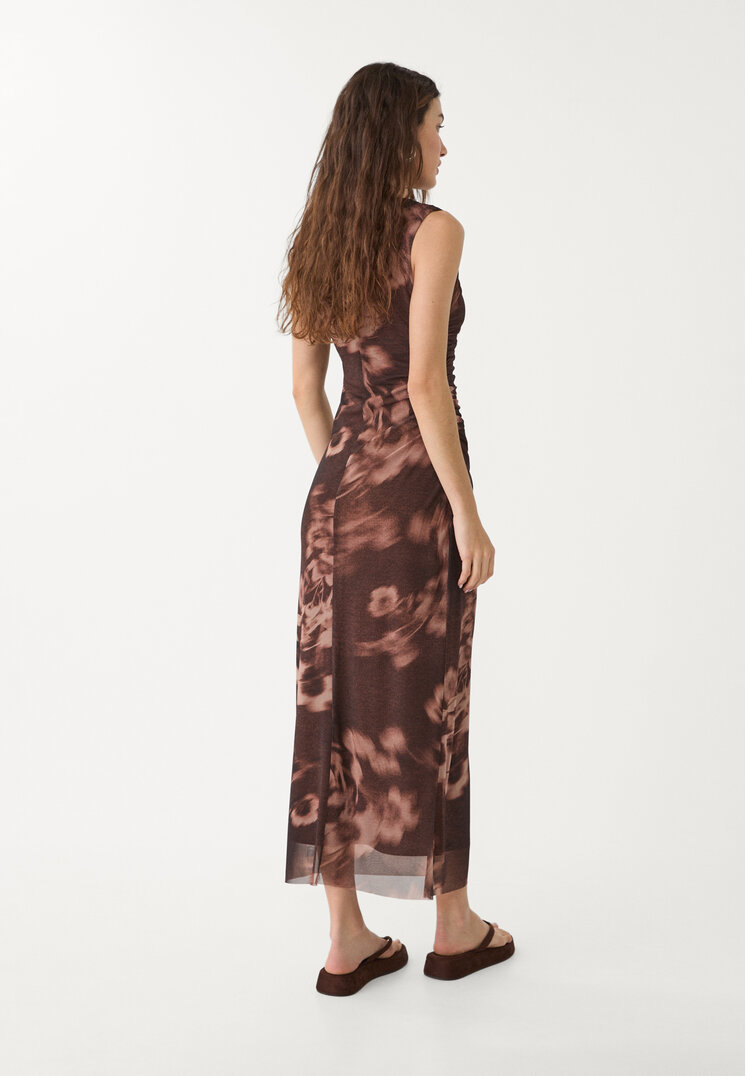 vestido midi estampado tul