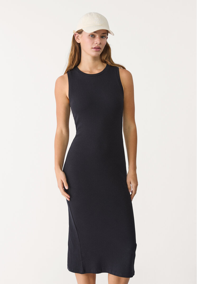 Stradivarius Rochie Midi Reiată Negru L