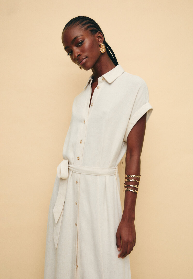 vestido midi camisero con lino