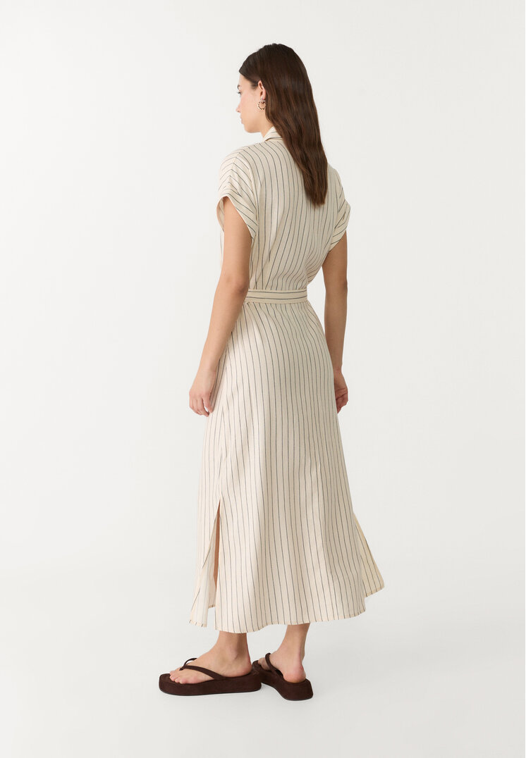 vestido midi camisero con lino rayas