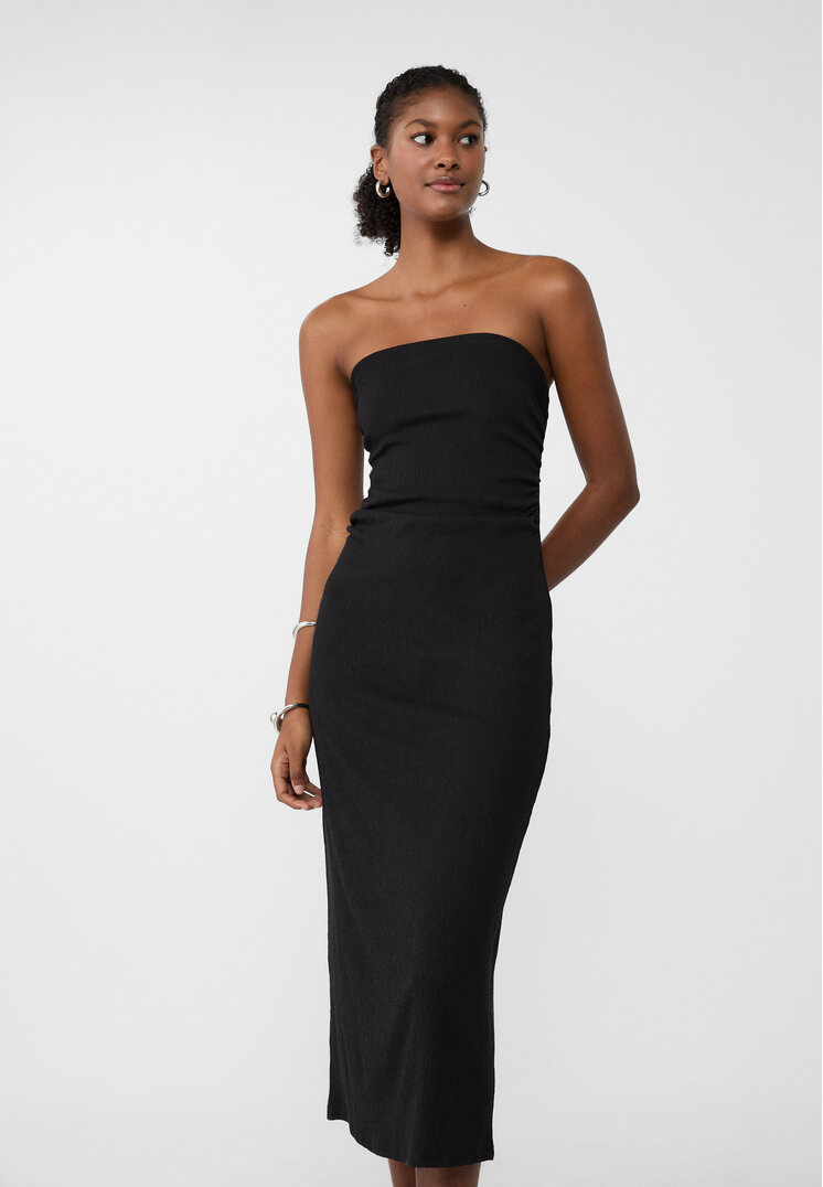 vestido midi hombros descubiertos textura