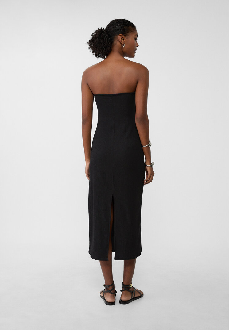 vestido midi hombros descubiertos textura