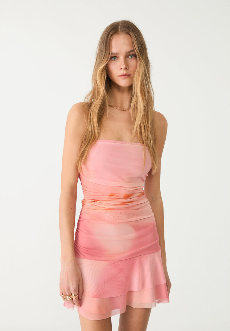 vestido bandeau corto tul