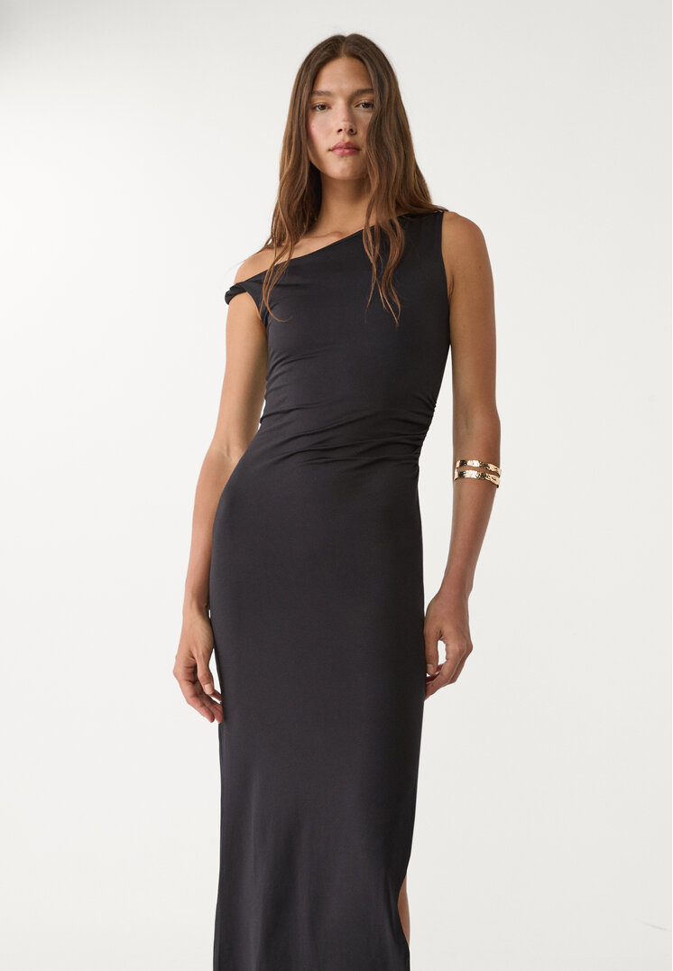 vestido midi asimetrico