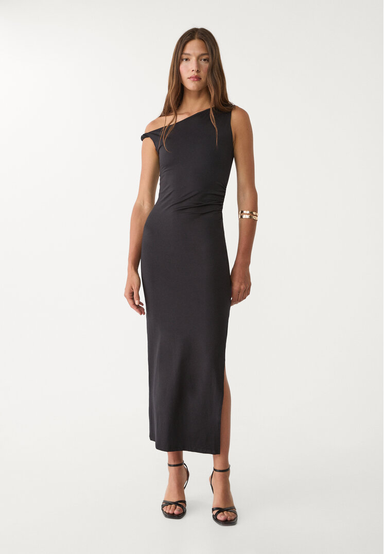 vestido midi asimetrico