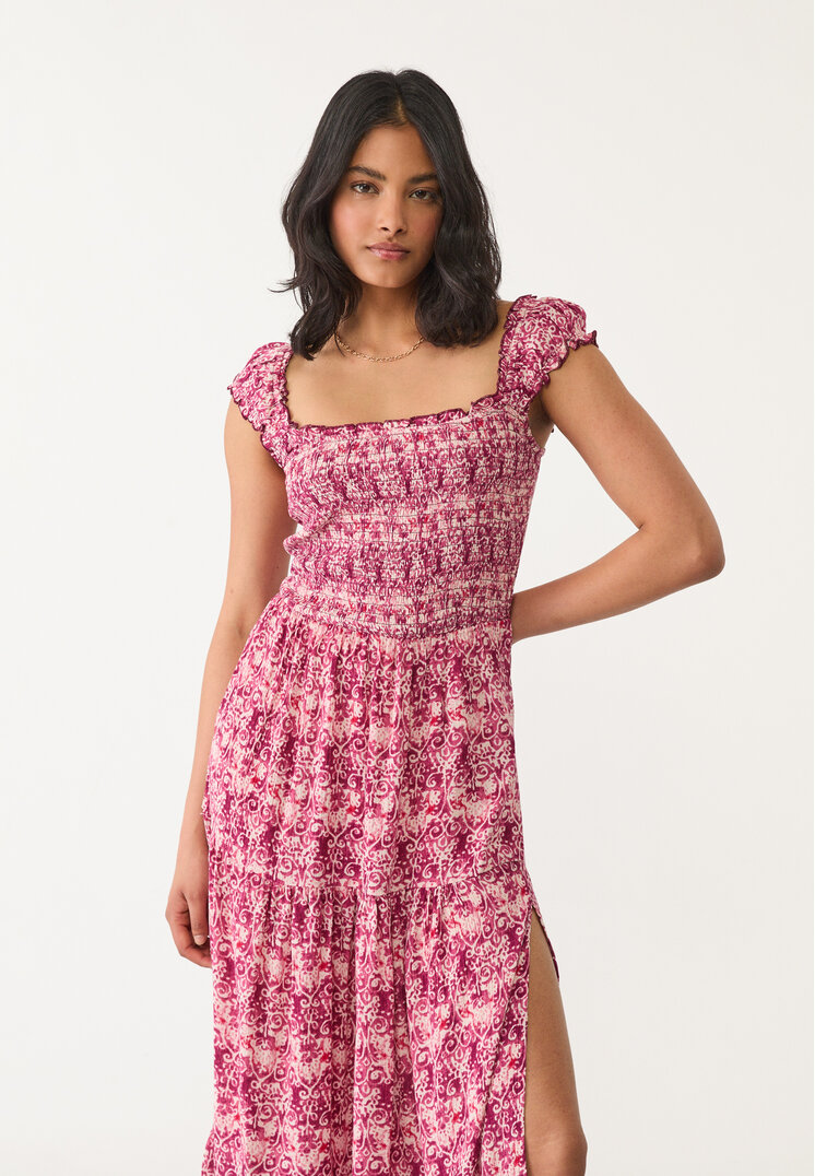 vestido fluido midi estampado