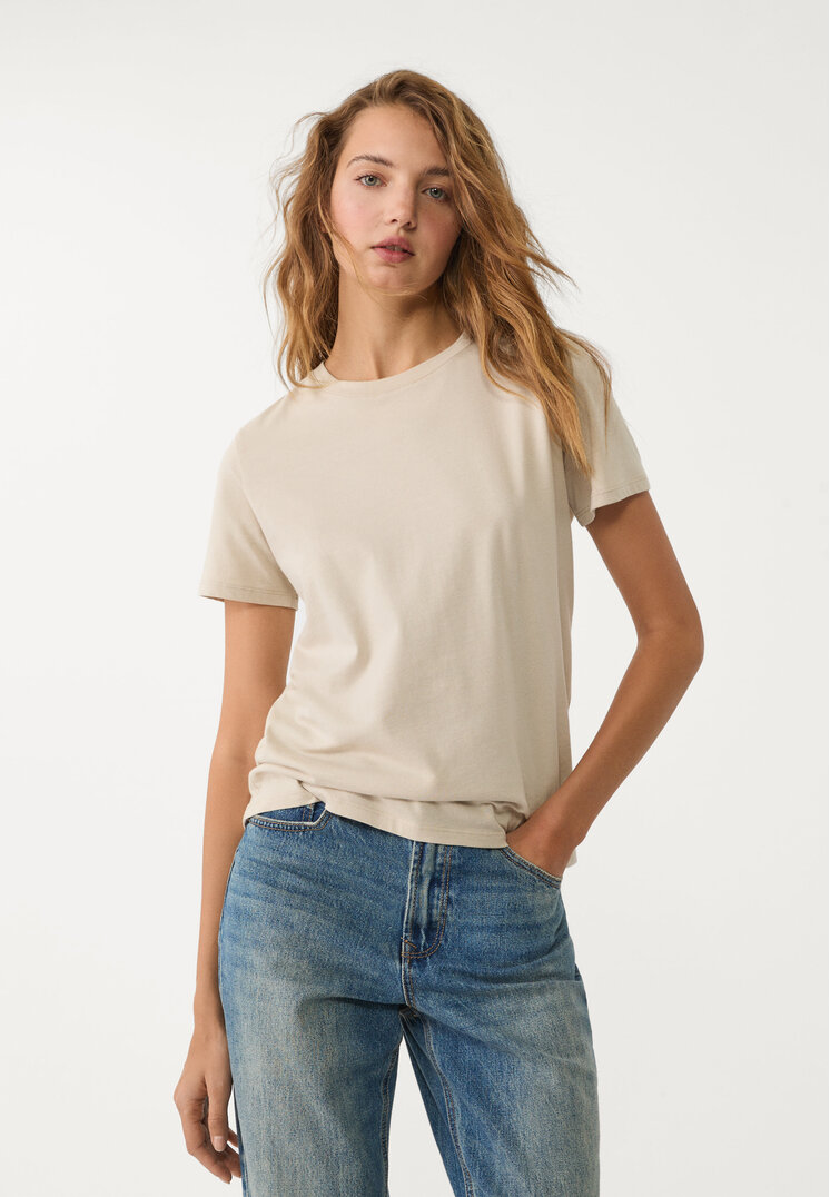 Stradivarius Tricou Simplu Cu Mânecă Scurtă Piatră S