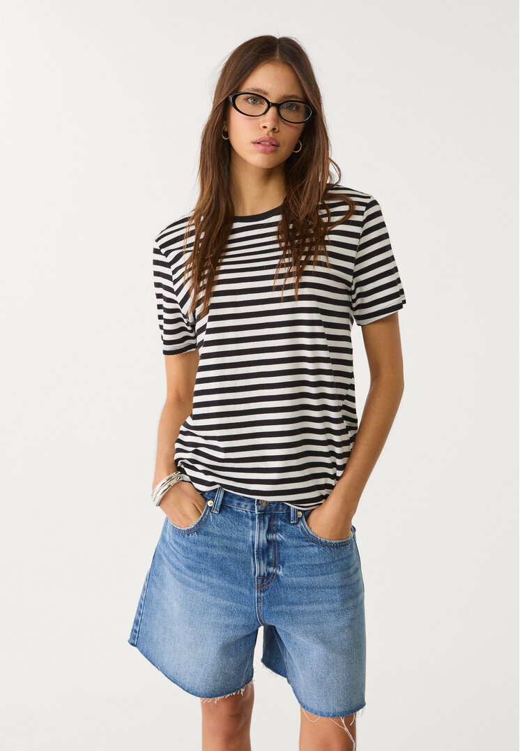 Stradivarius Tricou Simplu Negru Xs