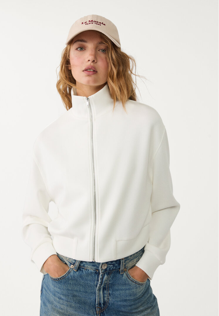 Stradivarius Hanorac Fermoar Soft Ecru L