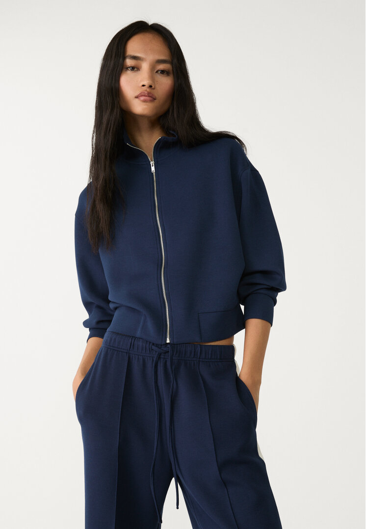 Stradivarius Hanorac Fermoar Soft Bleumarin Xs