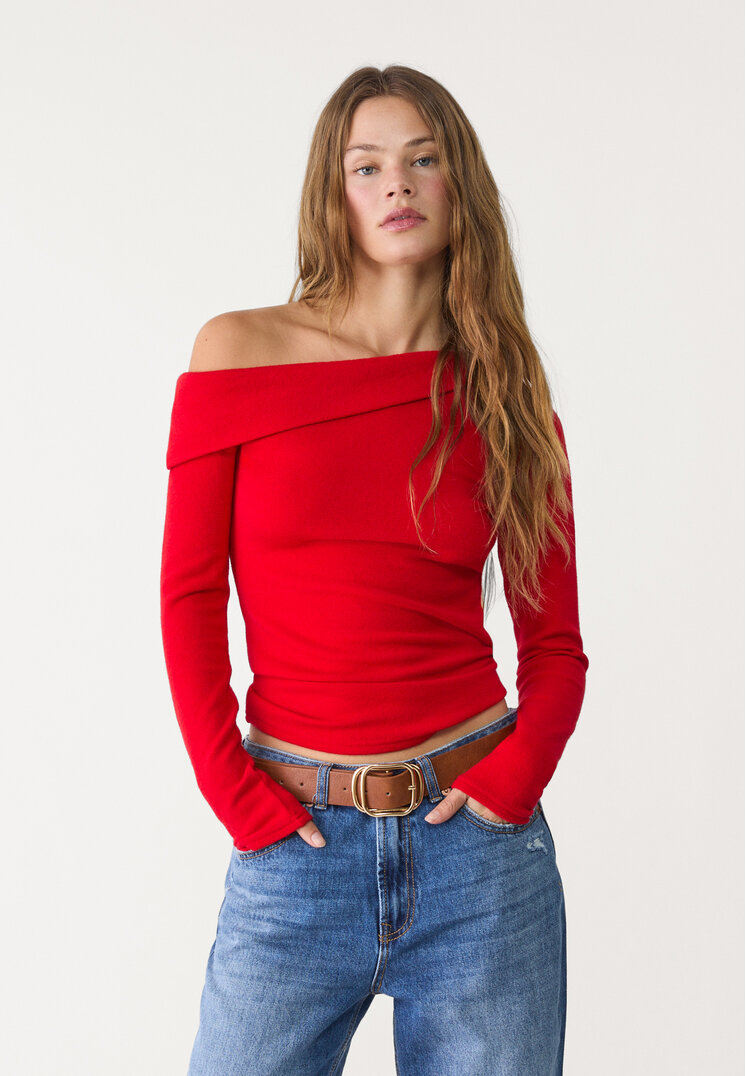 Stradivarius Tricou Asimetric Din Tricot Roșu Xs