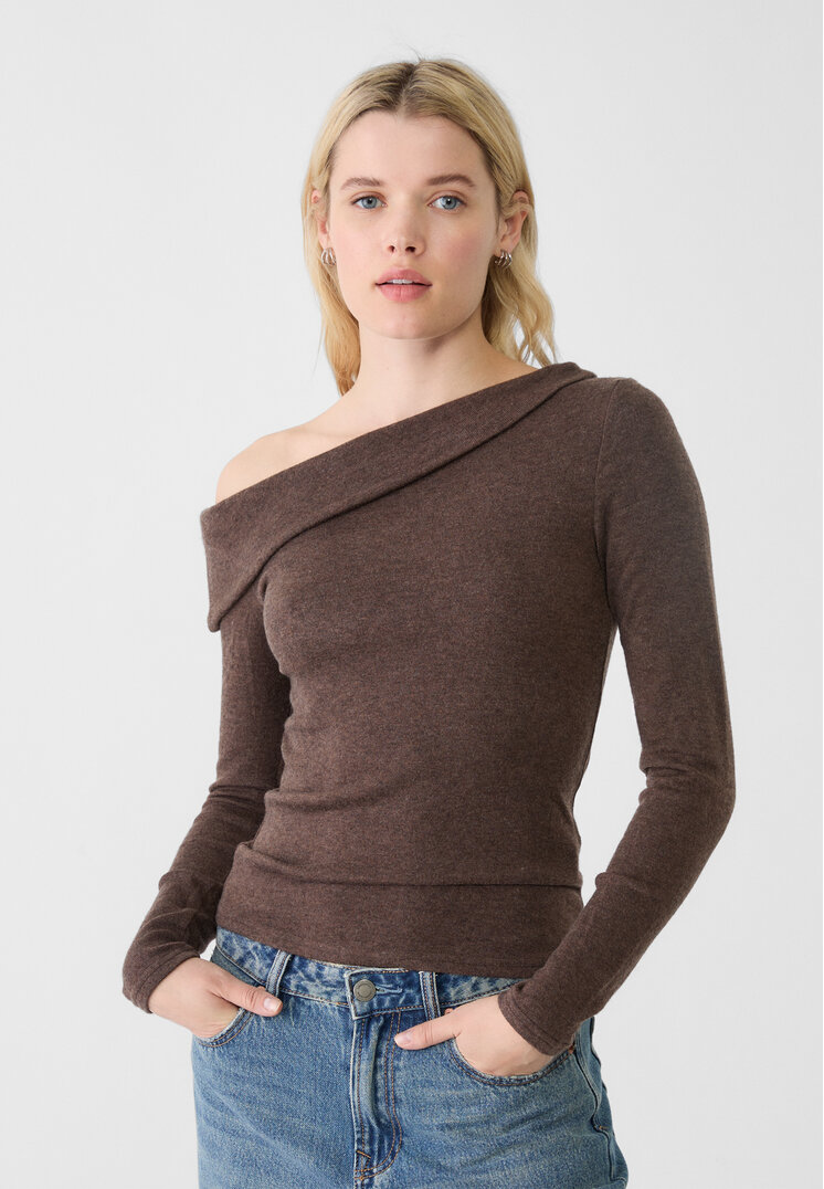 Stradivarius Tricou Asimetric Din Tricot Maro Xs