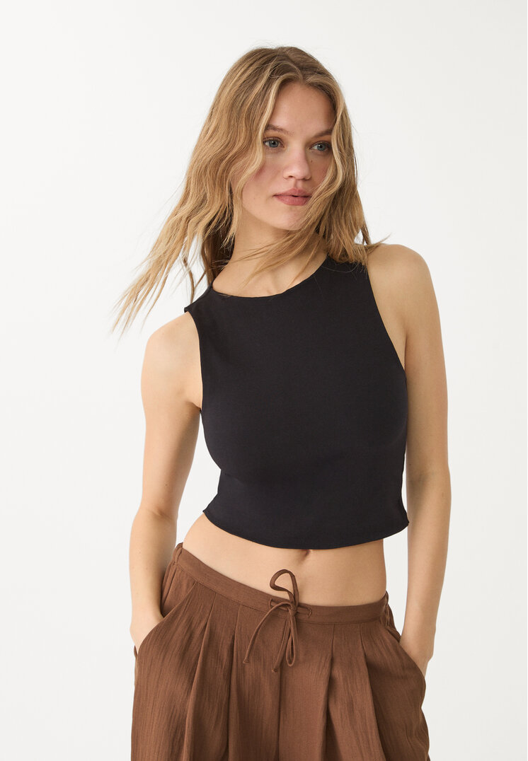Stradivarius Tricou Fără Mâneci Din Bumbac Negru M
