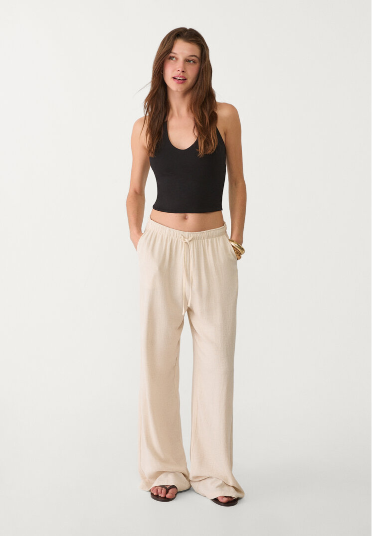 Stradivarius Top Scurt Halter Negru S